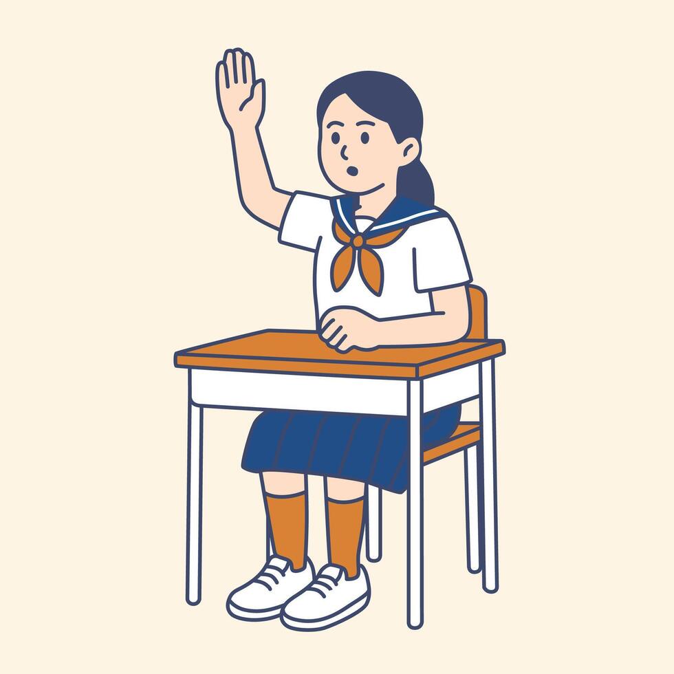 Girl Raising Hand in Class vector