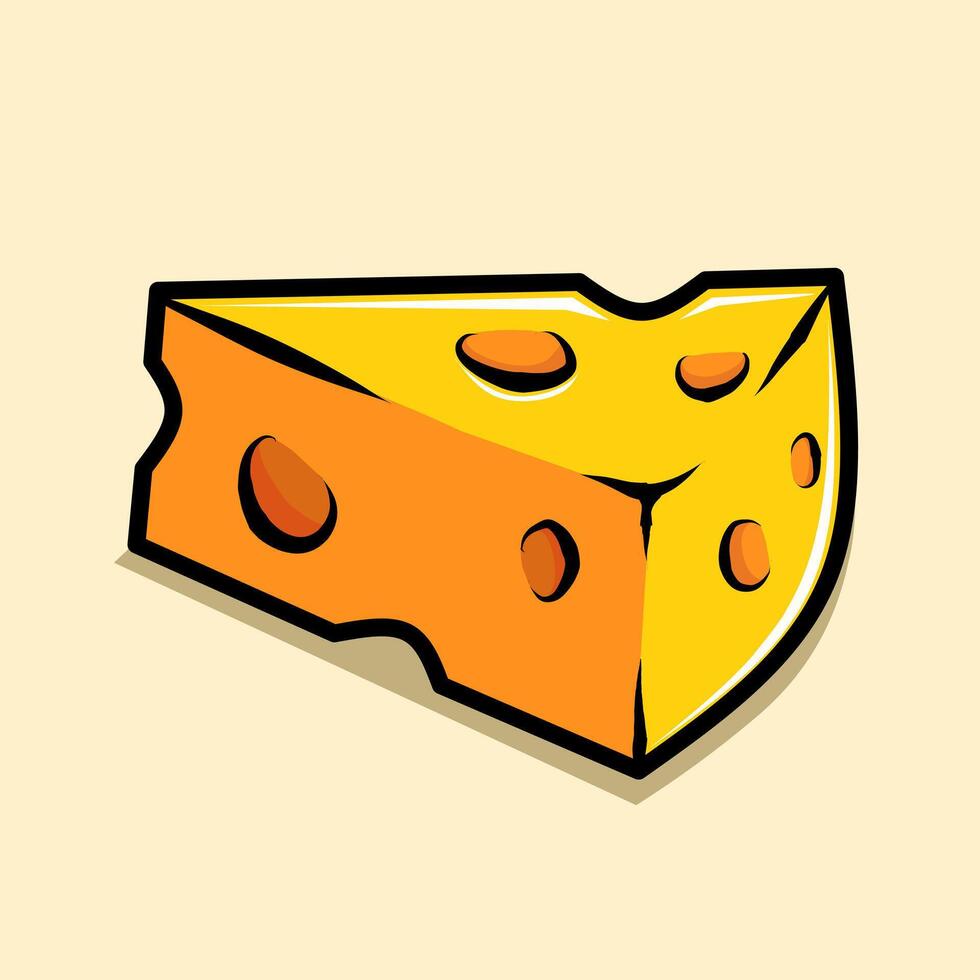 Cheese slice illustration in bold cartoon style, perfect for food menus or snack illustrations vector
