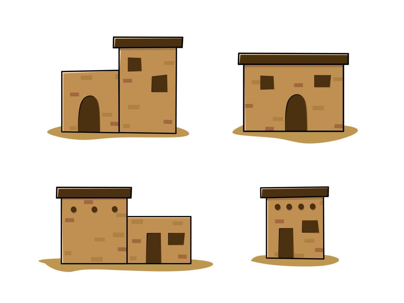 Traditional islamic old adobe house illustration set in flat cartoon style, perfect for historical or cultural projects vector