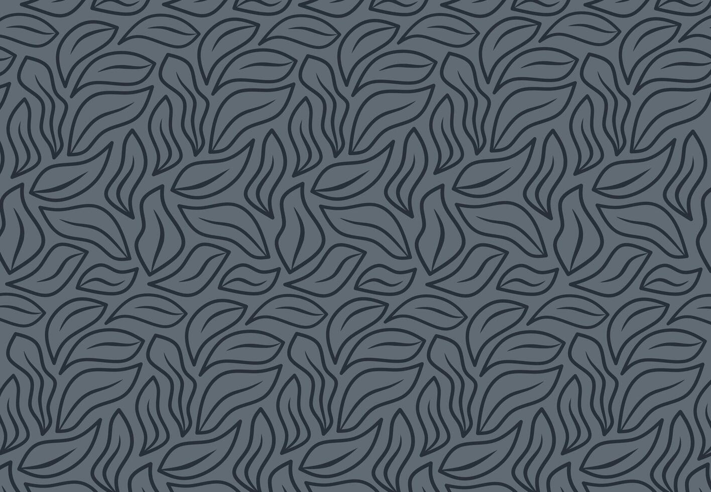 Seamless leaf pattern with simple line art style on dark grey background for elegant nature design vector