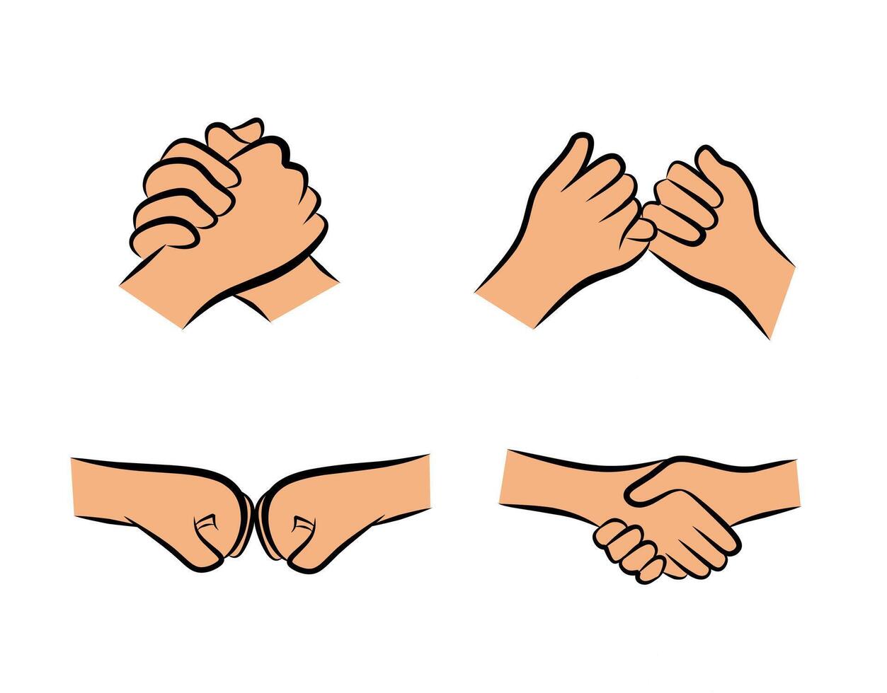 Handshake fist bump pinky promise and teamwork hands for friendship poster social media and business agreement graphic in cartoon style vector