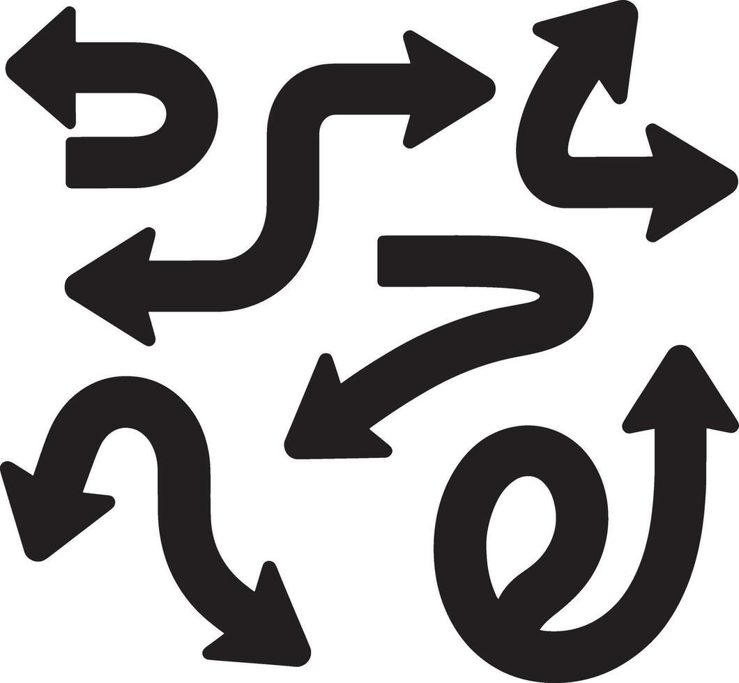 Collection of diverse black curved and winding arrows on a white background vector