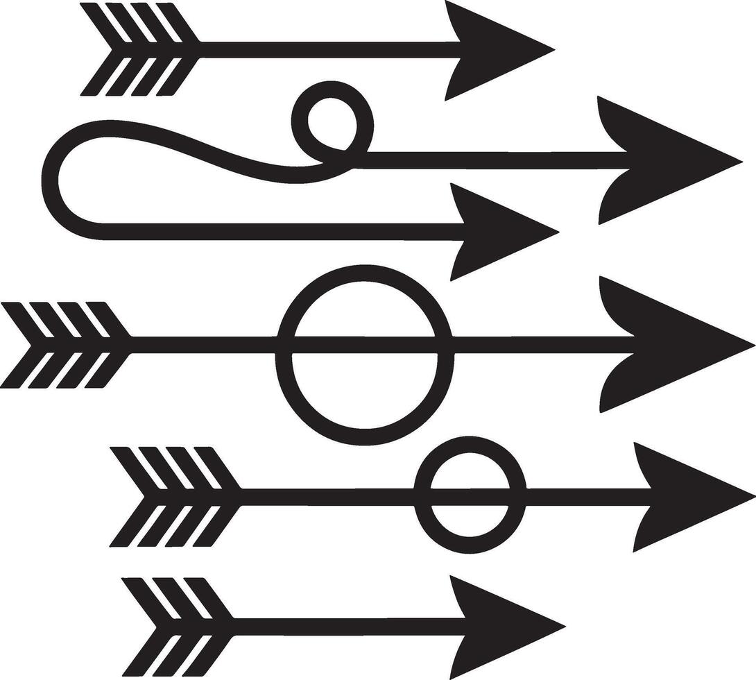 Collection of five black arrows pointing right with different designs on a white background vector