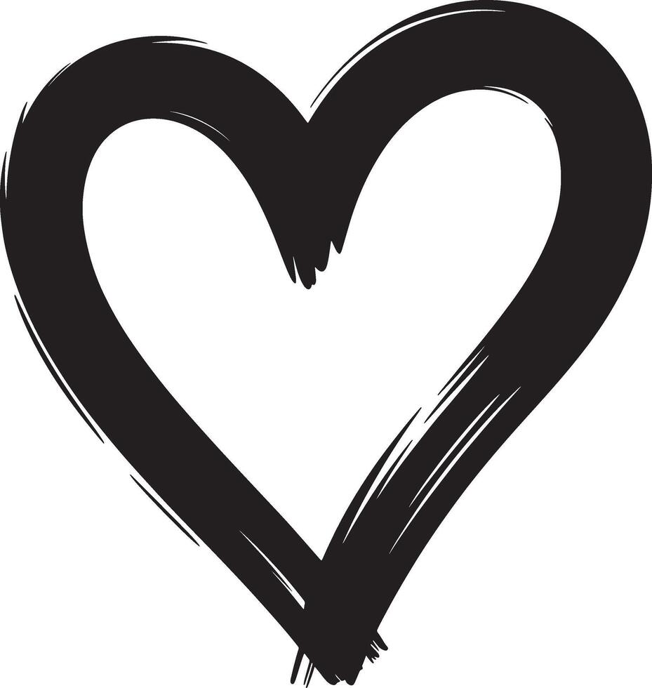 Black hand drawn heart shape with brush strokes on white background vector