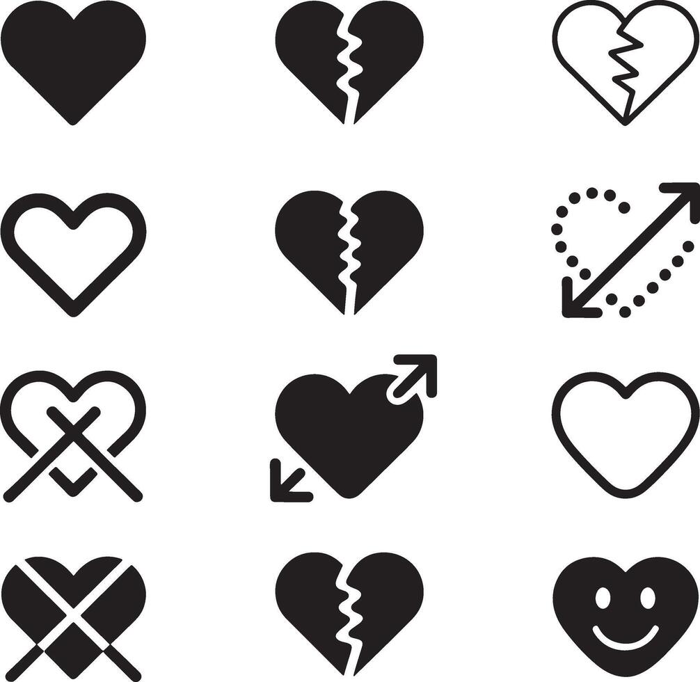 Collection of heart icons representing love breakup and emotions vector