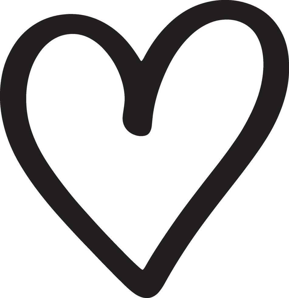 Simple black hand drawn heart shape outline on a white background vector