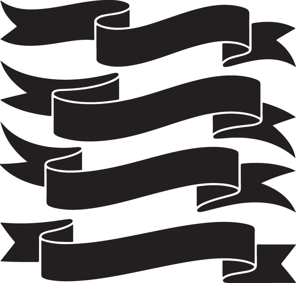 Collection of four black ribbon banners with folded edges on white background vector