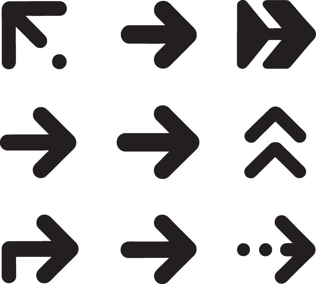 Collection of nine black arrow icons pointing in various directions on a white background vector