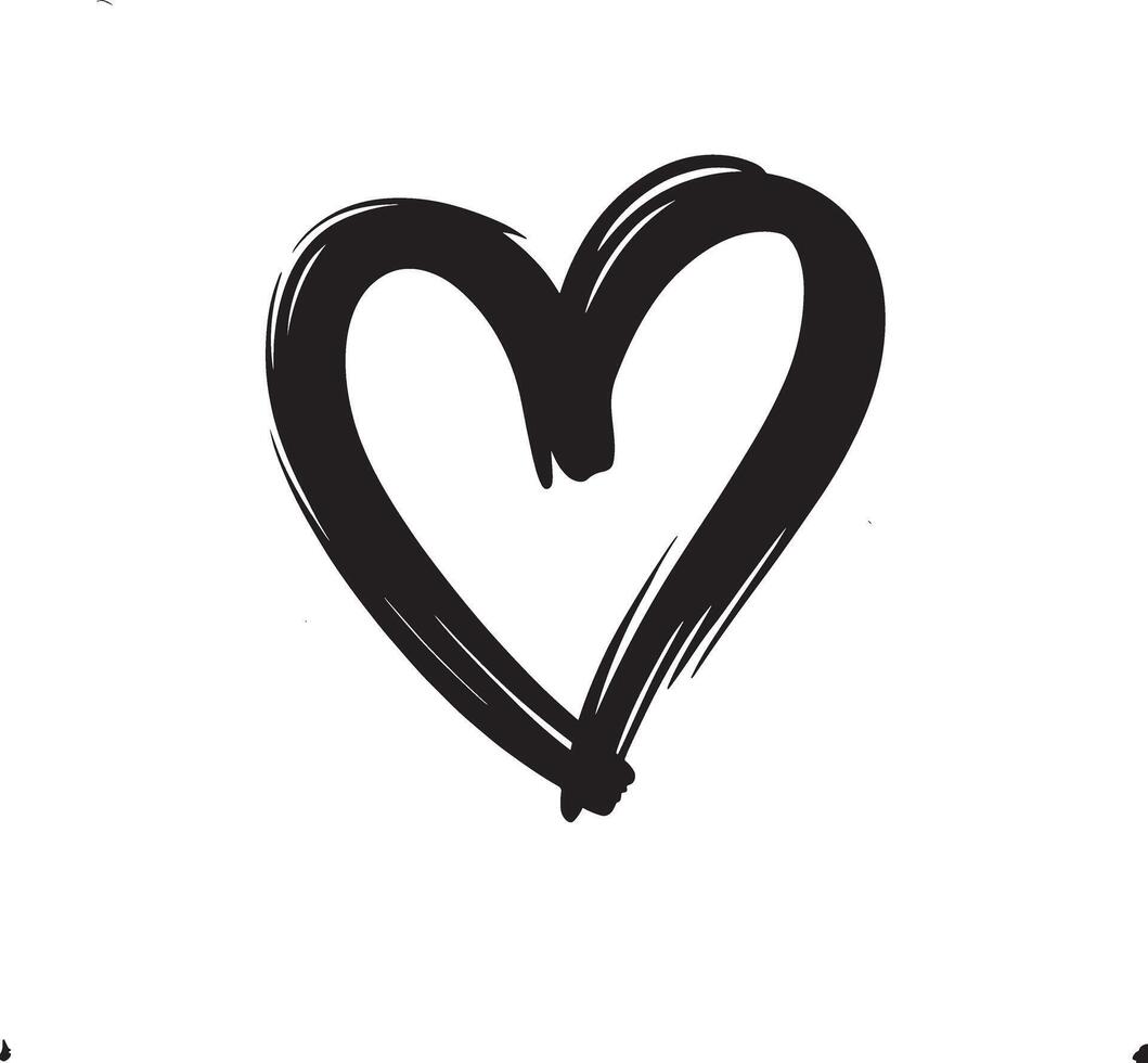 Bold black hand drawn heart shape with brush strokes on white background vector