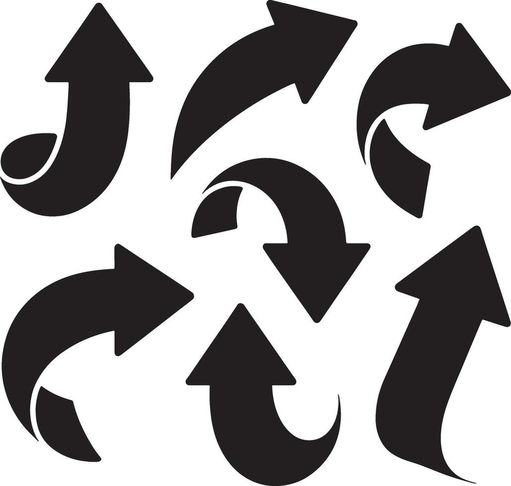 Collection of diverse black curved and straight arrows pointing in various directions vector