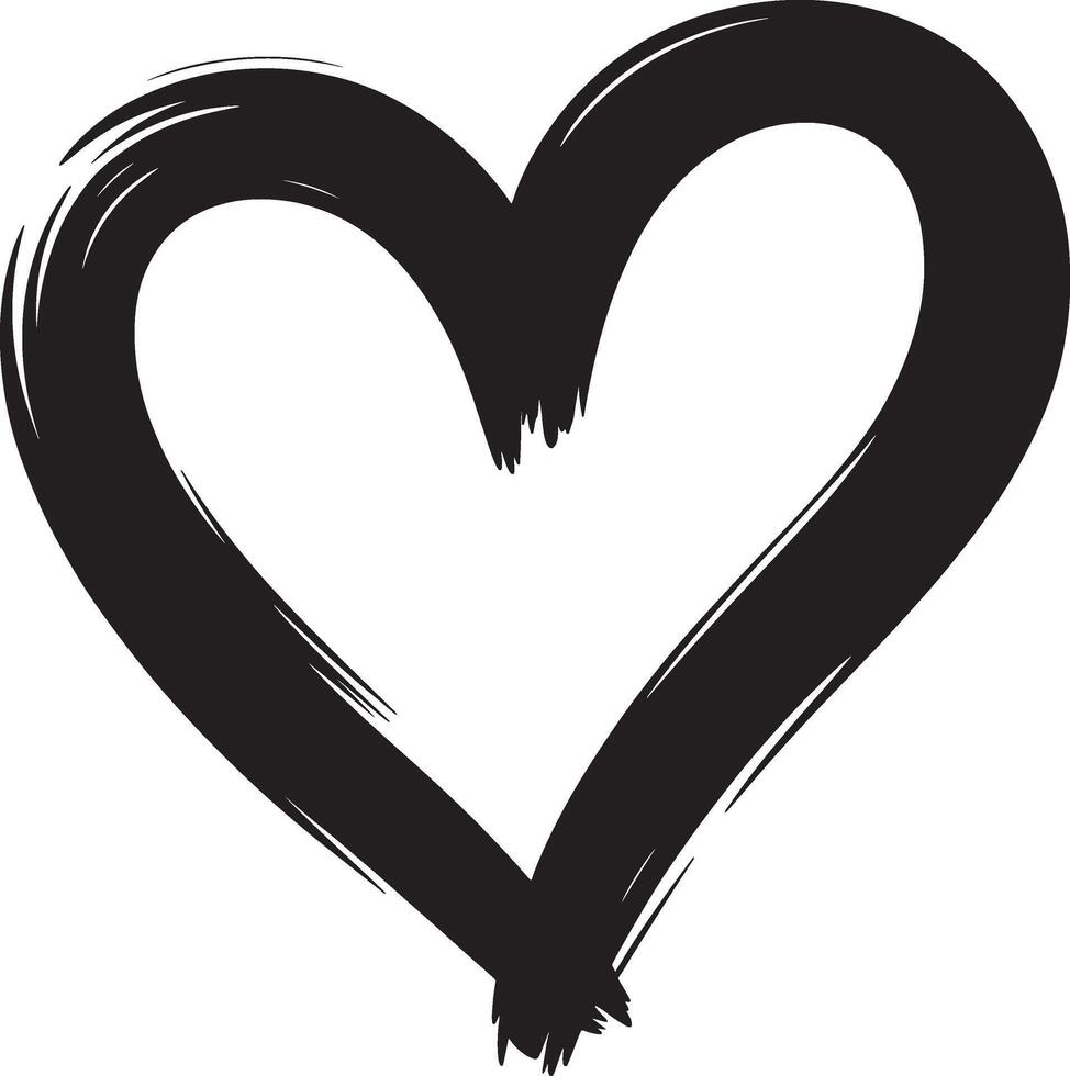 Bold black brush stroke heart shape with rough edges on white background vector