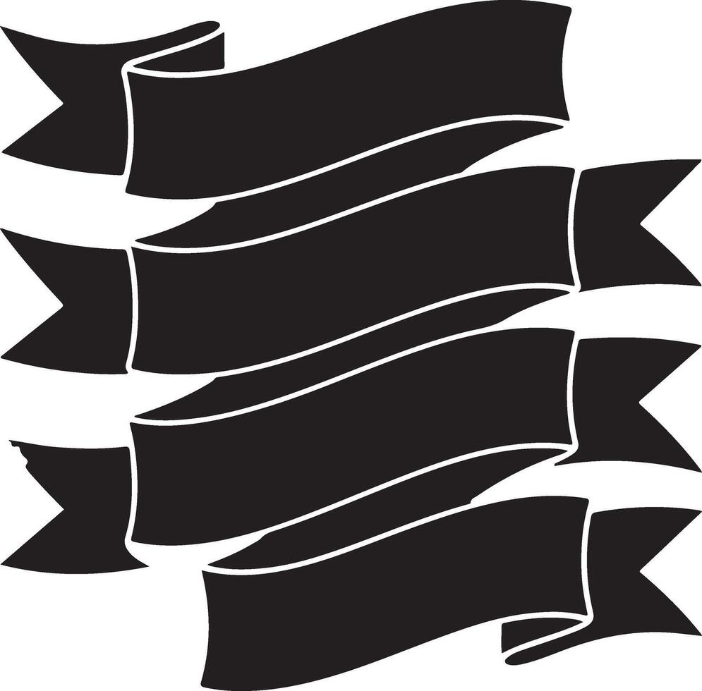 Four black ribbon banners with white outline on white background vector