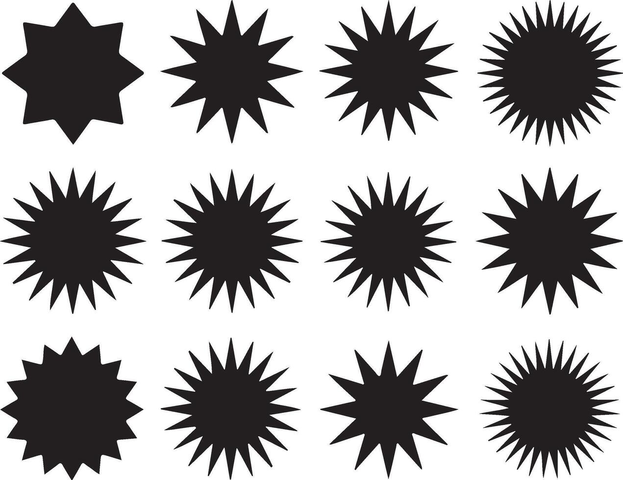Collection of black starburst shapes on a white background vector
