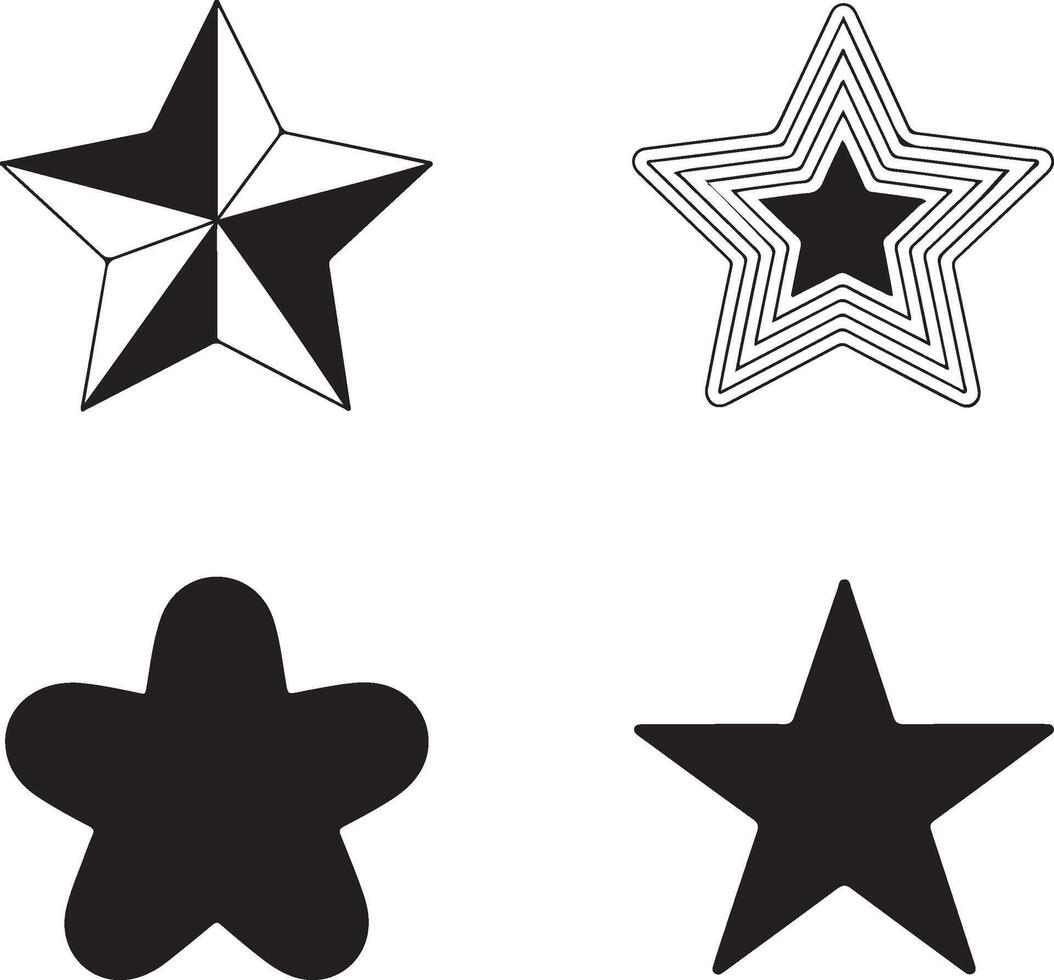 Collection of four distinct black and white star graphic designs vector