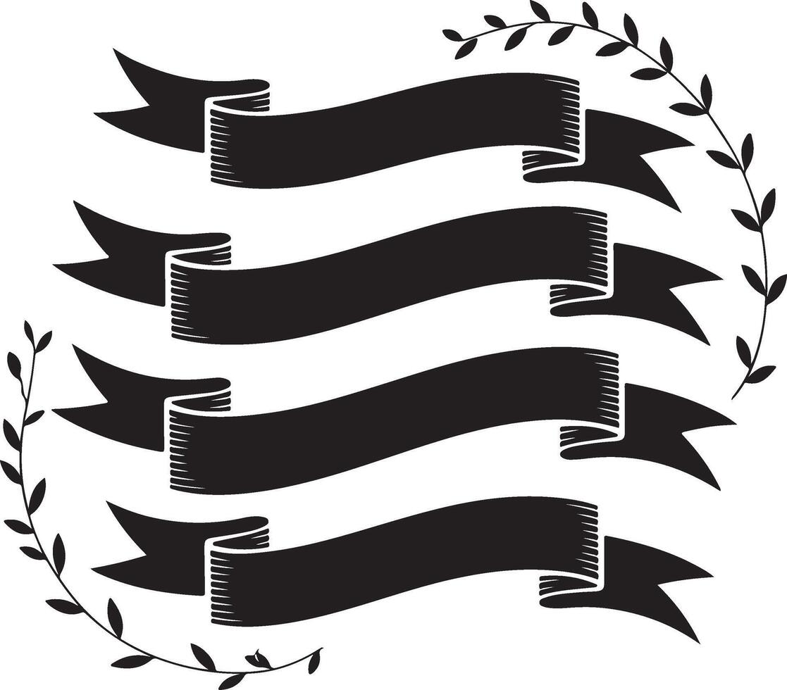 Elegant black ribbons with leafy accents on a white background vector