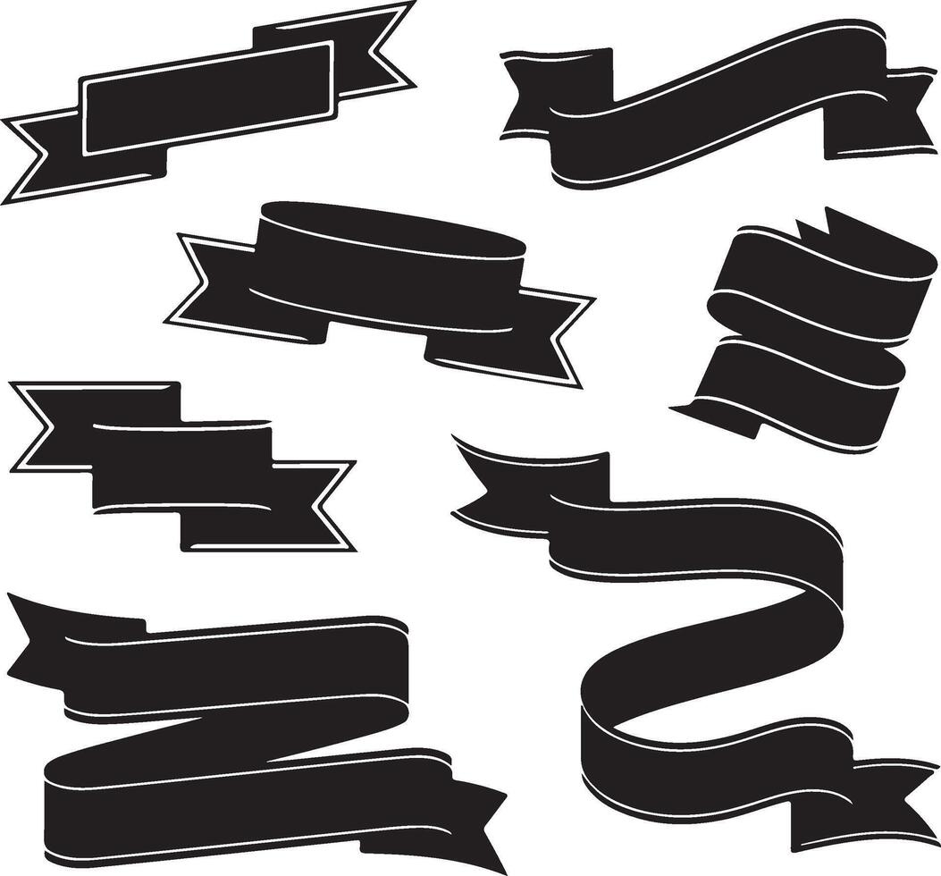 Collection of diverse black silhouette ribbon designs on a white background vector