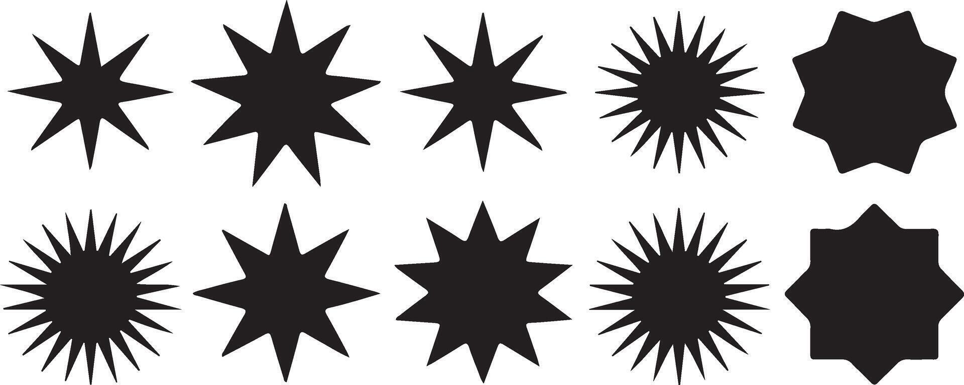Collection of black star shapes with varying points and spikes vector