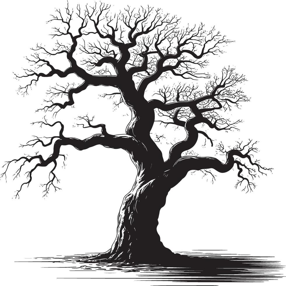 Stylized black silhouette of a bare gnarly tree with intricate branches vector