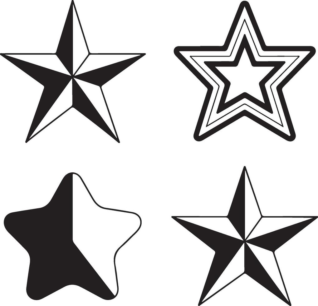 Four distinct black and white star graphics on a clean white background vector