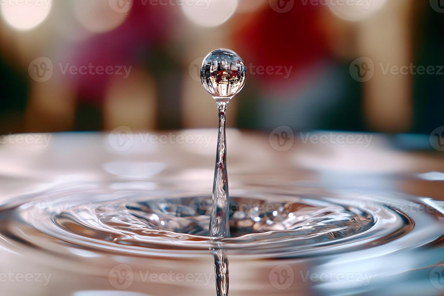 Captivating Macro Shot of a Water Droplet Reflecting a Cityscape photo
