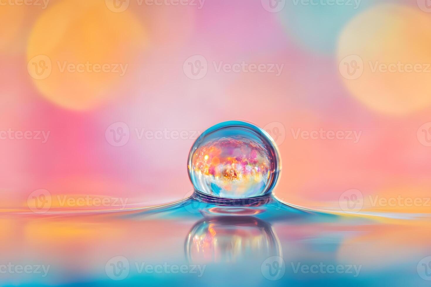 A Vibrant Macro Shot of a Water Droplet with Colorful Reflection photo