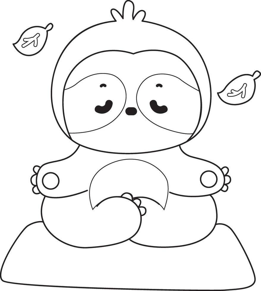 Outline of sloth yoga. Coloring pages of cute sloth. vector