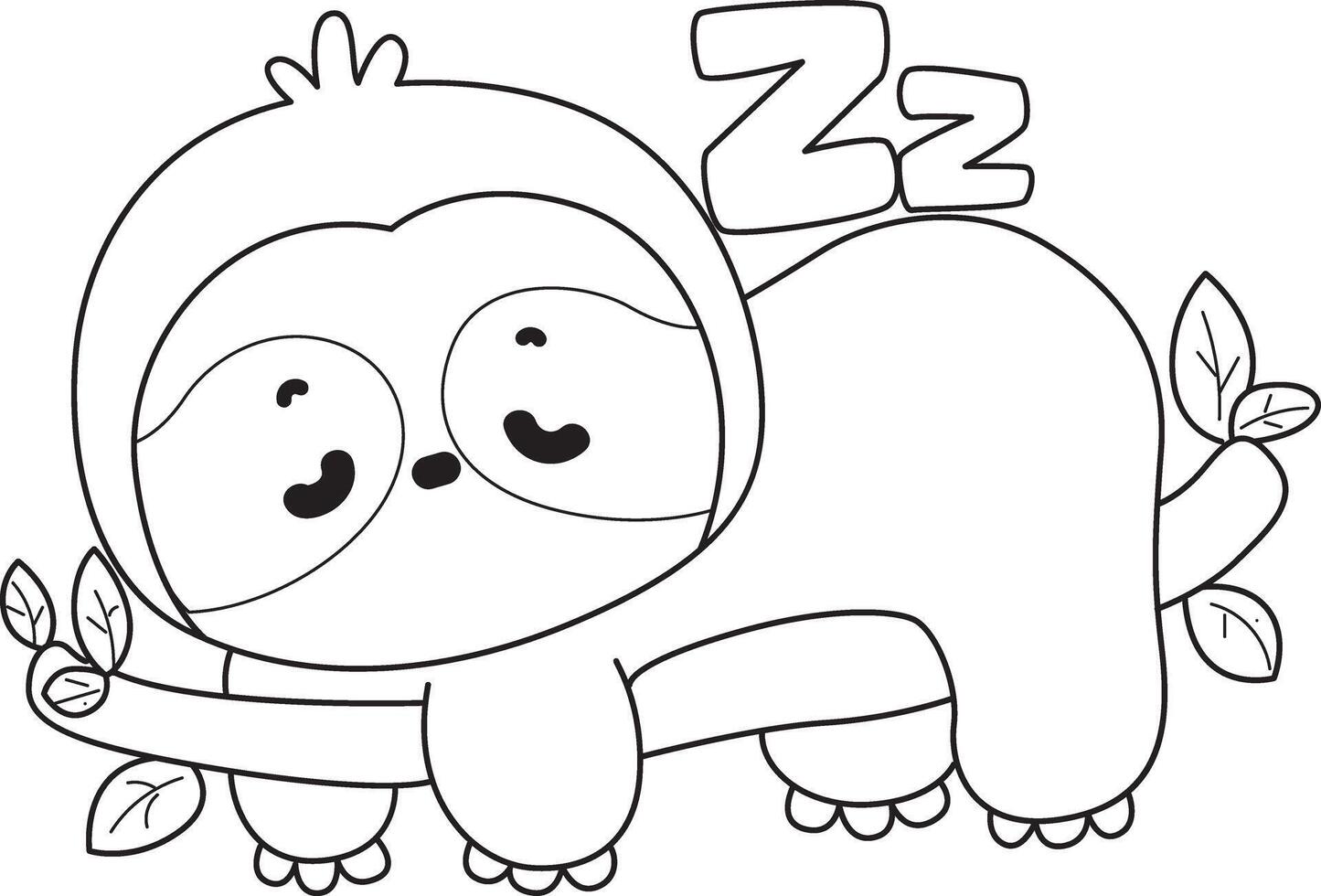 Outline of sloth sleeping in the branch. Coloring pages of cute sloth. vector