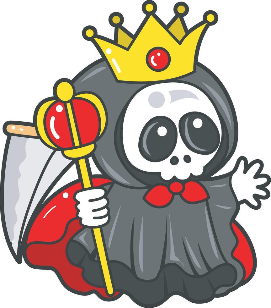 Skull wearing a crown. Angel of death cute elements. vector