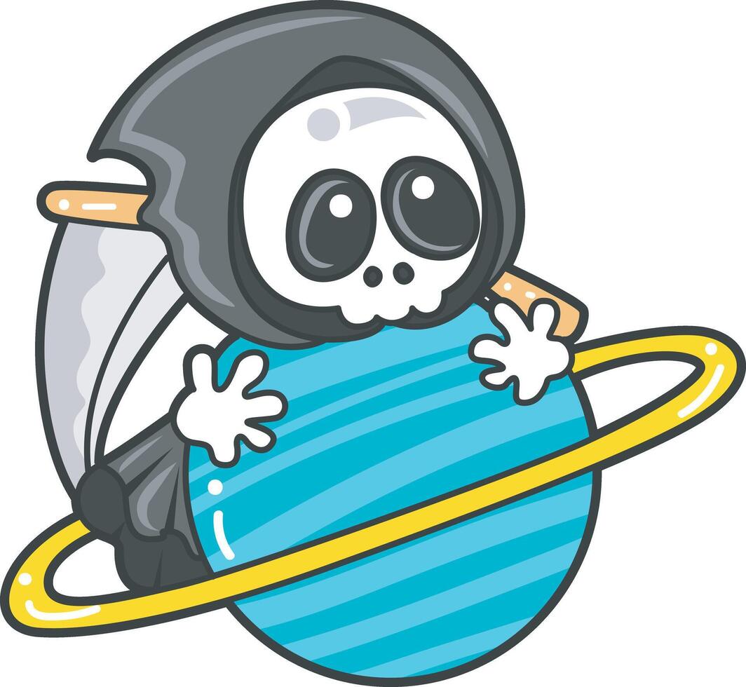 Skull bring a planet. Angel of death cute elements. vector