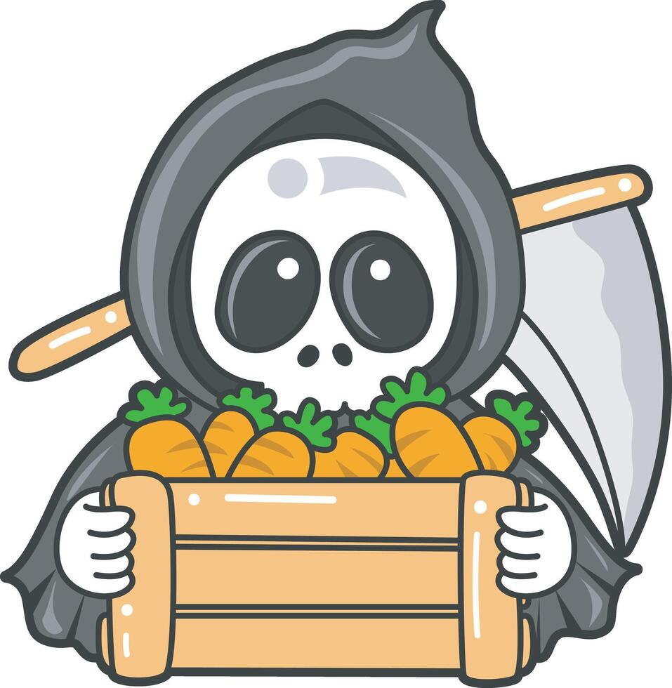Skull bring a lot of carrot. Angel of death cute elements. vector