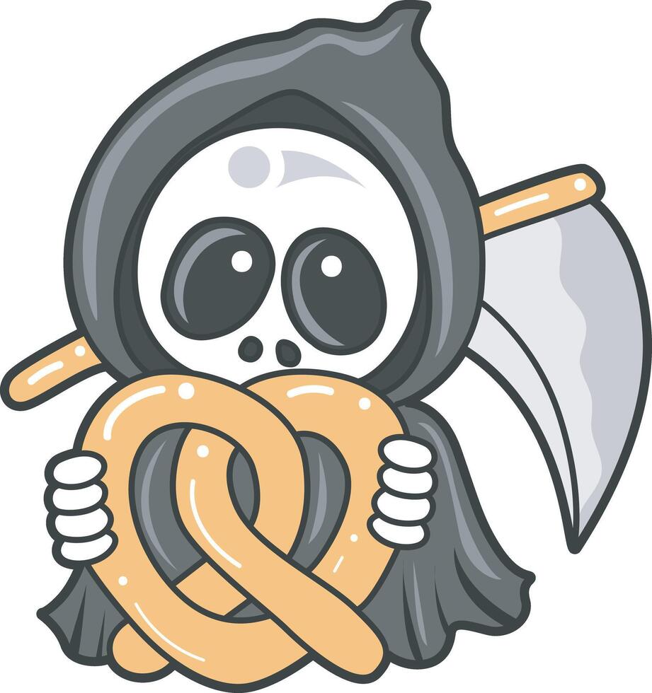 Skull bring a waffle. Angel of death cute elements. vector