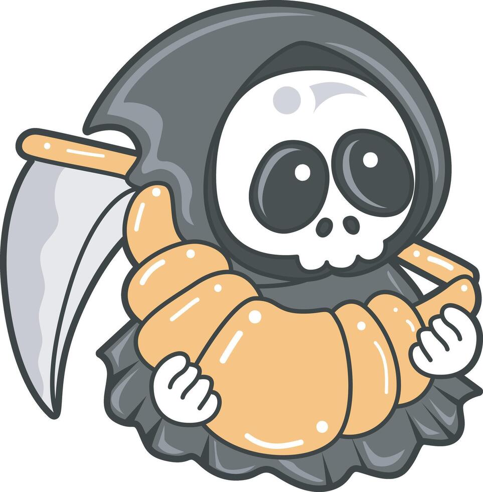Skull bring a bread. Angel of death cute elements. vector