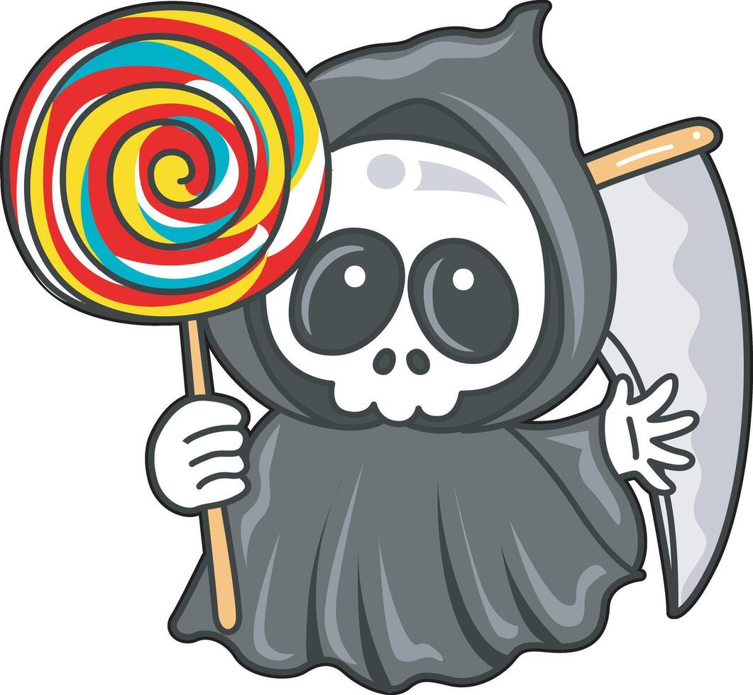 Skull bring a lollipop. Angel of death cute elements. vector