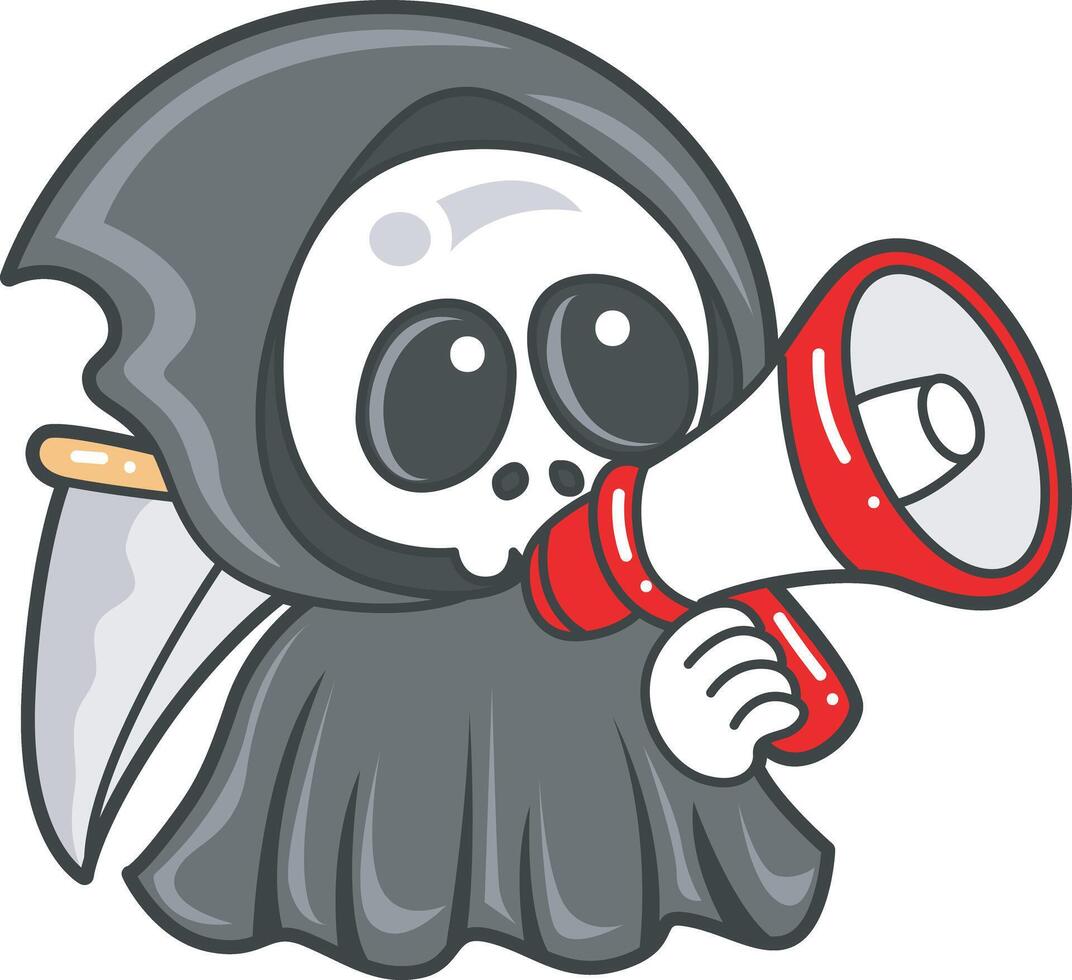 Skull bring a megaphone. Angel of death cute elements. vector