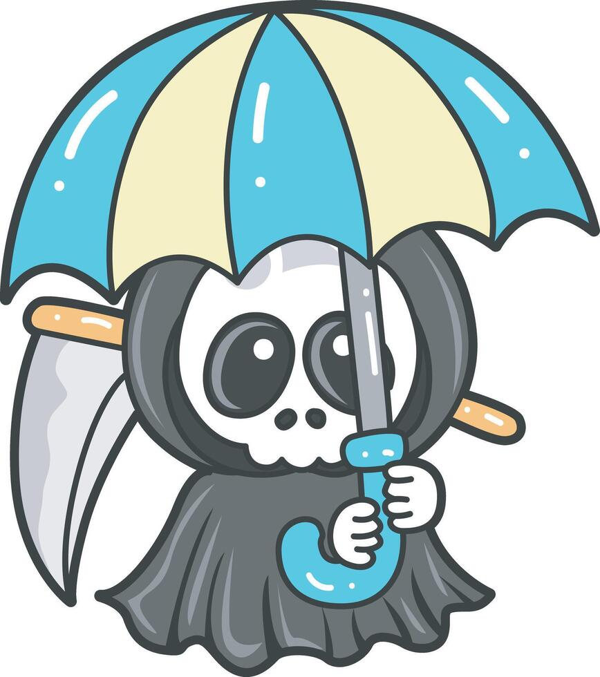 Skull bring an umbrella. Angel of death cute elements. vector