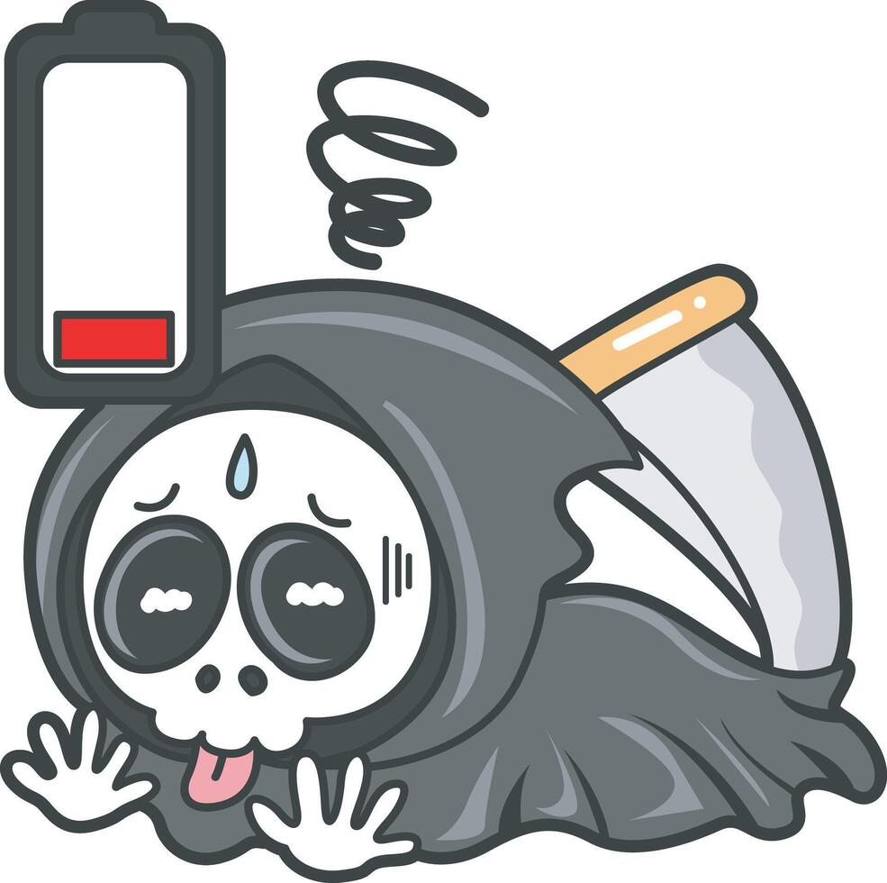 Skull was so tired. Angel of death cute elements. vector