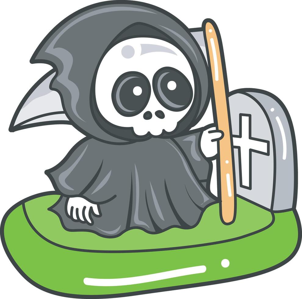 Skull in the grave. Angel of death cute elements. vector