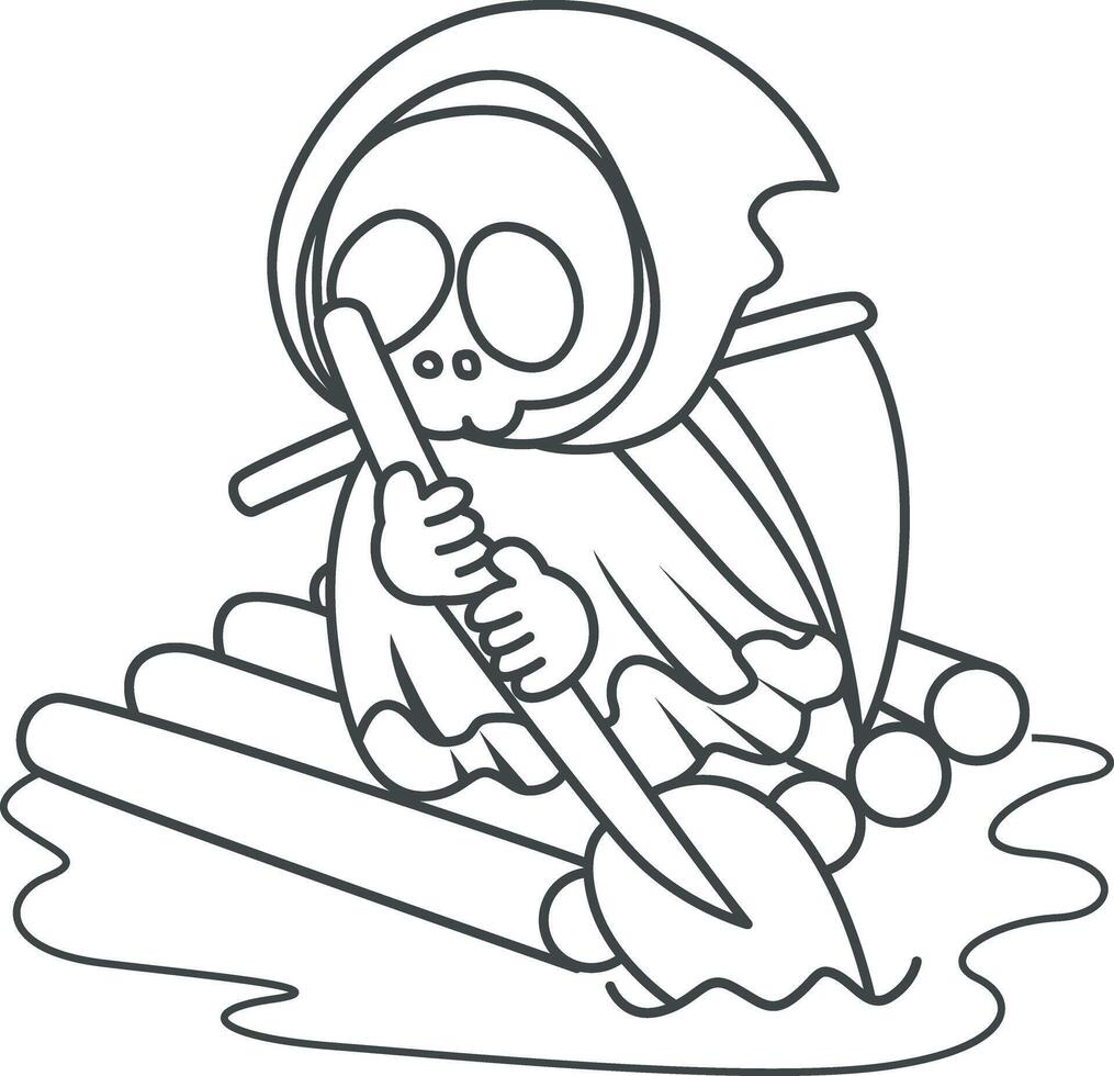 Outline of skull driving a ship. Coloring pages of cute skull. vector
