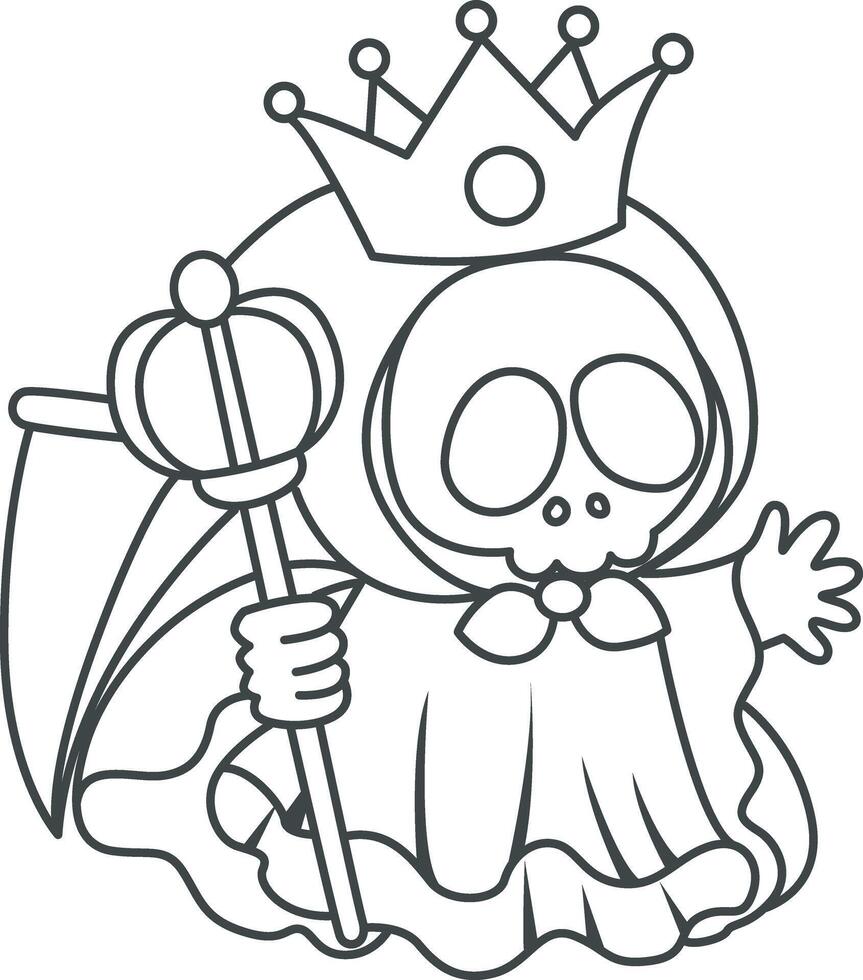 Outline of skull wearing a crown. Coloring pages of cute skull. vector
