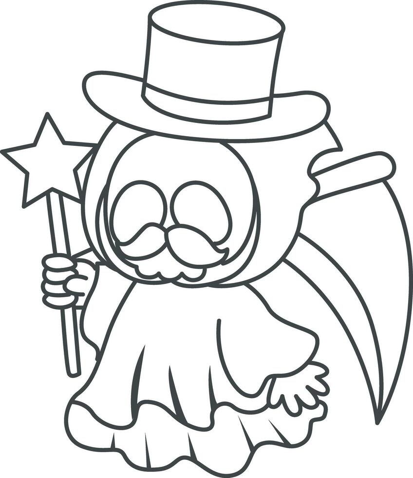 Outline of skull like a magician. Coloring pages of cute skull. vector