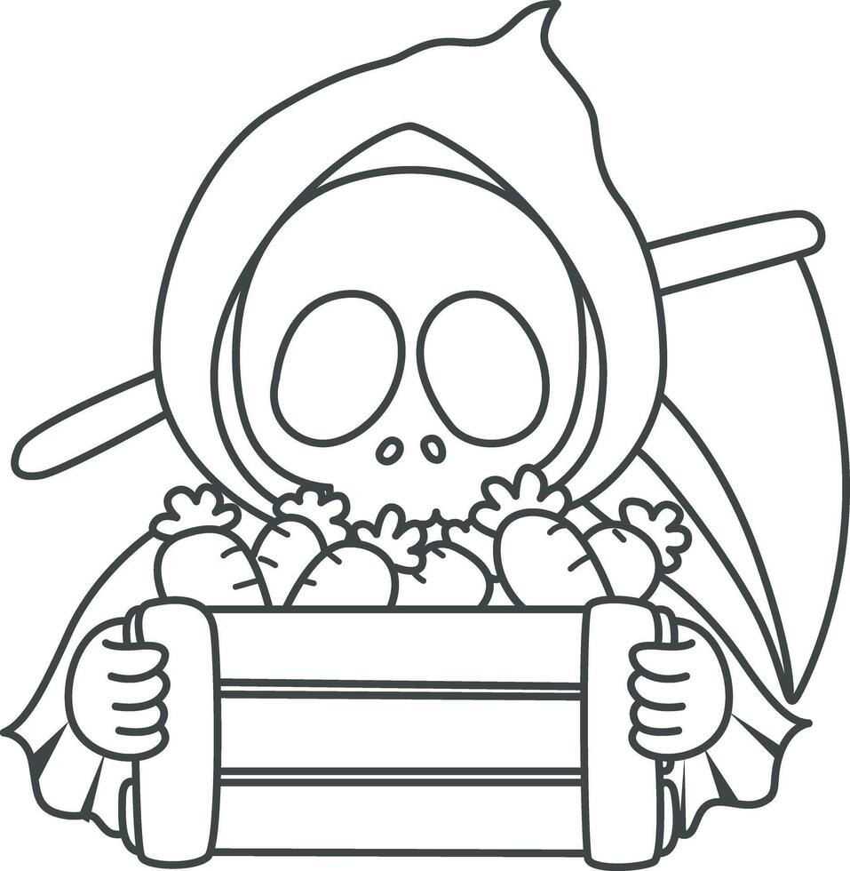 Outline of skull bring a carrots . Coloring pages of cute skull. vector