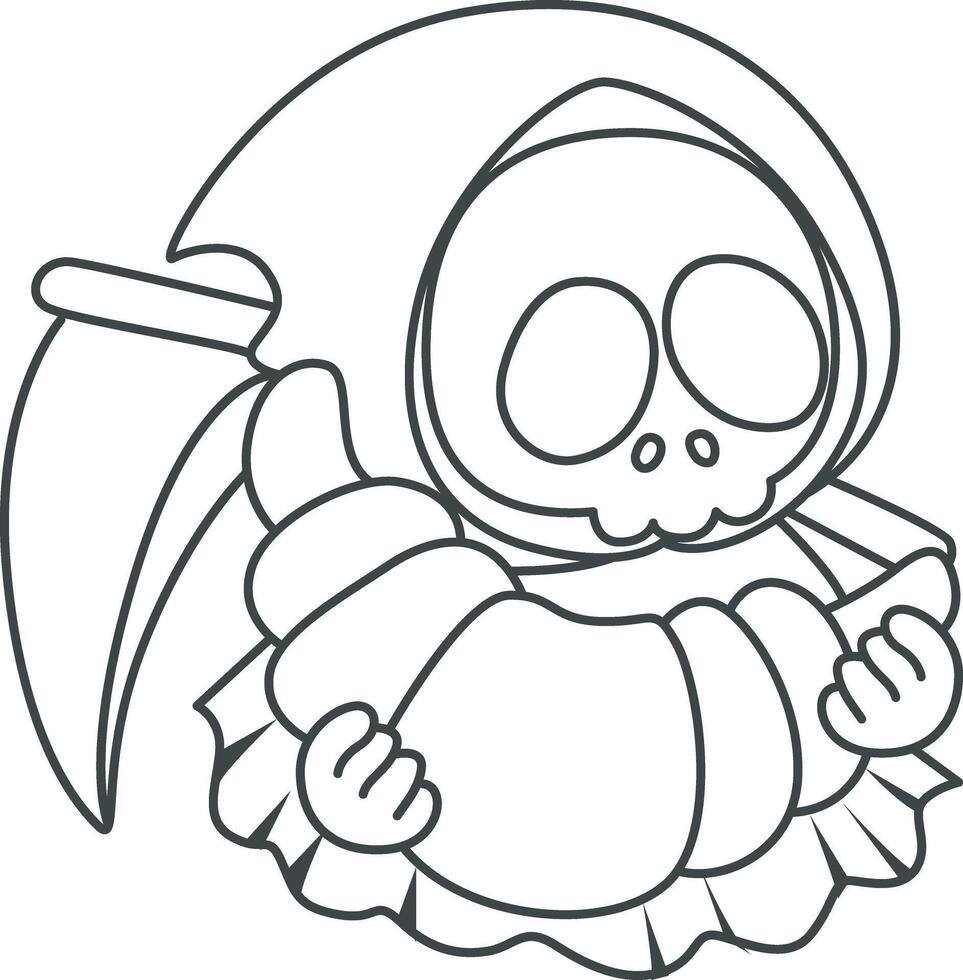 Outline of skull bring a bread. Coloring pages of cute skull. vector