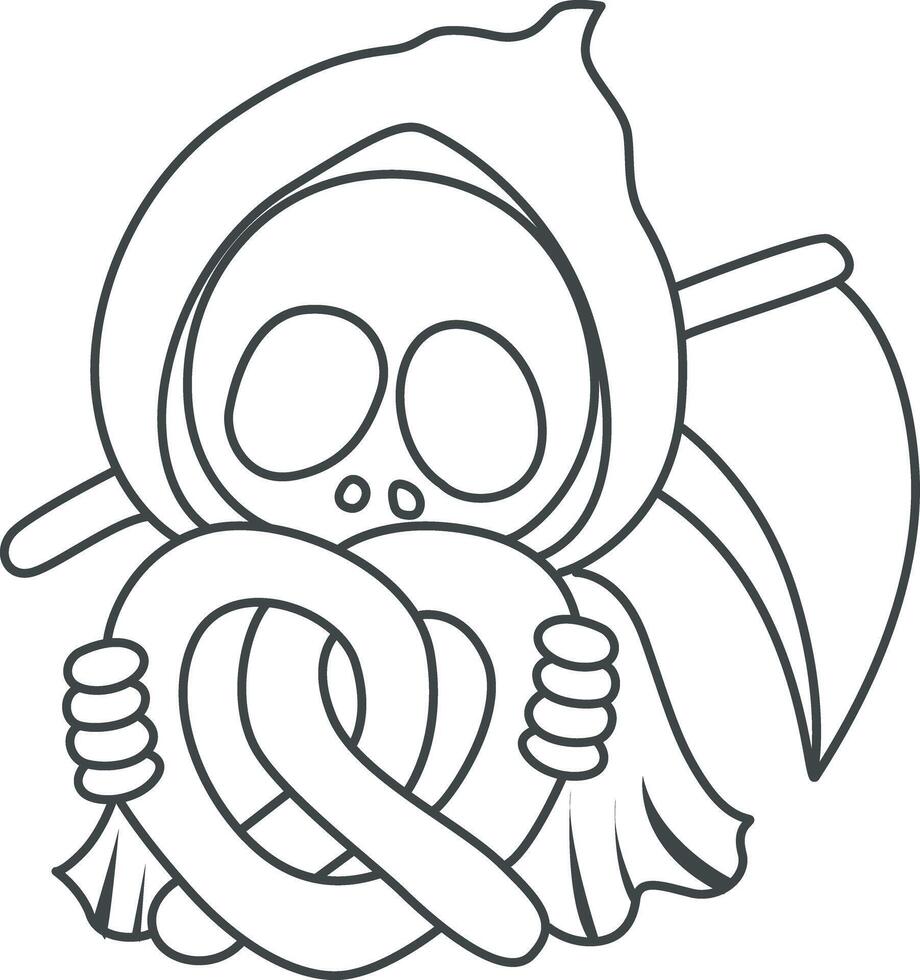 Outline of skull bring a waffle. Coloring pages of cute skull. vector