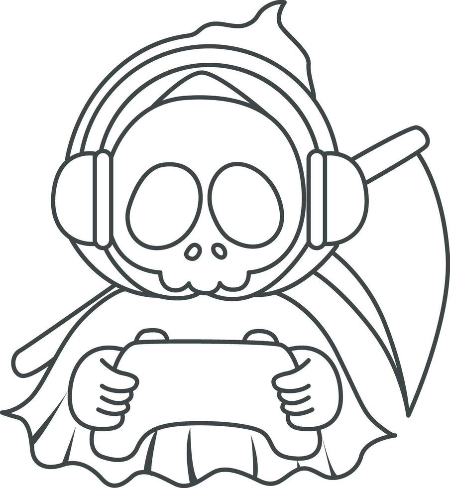 Outline of skull playing a game. Coloring pages of cute skull. vector