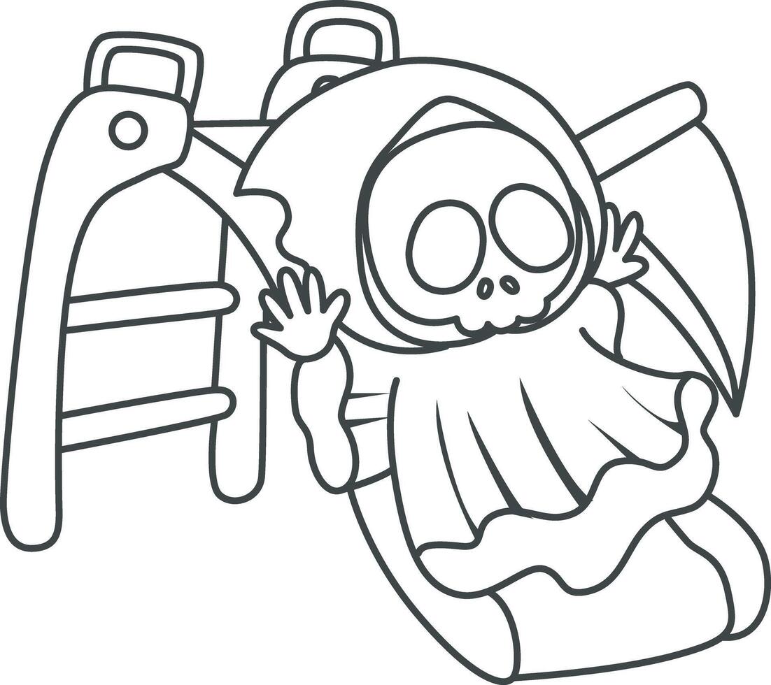 Outline of skull playing a sliding. Coloring pages of cute skull. vector