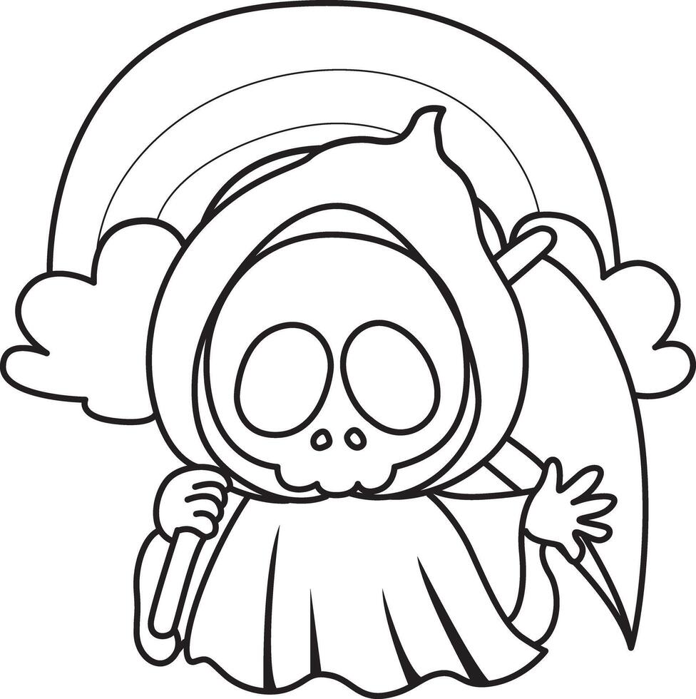 Outline of skull in the rainbow. Coloring pages of cute skull. vector