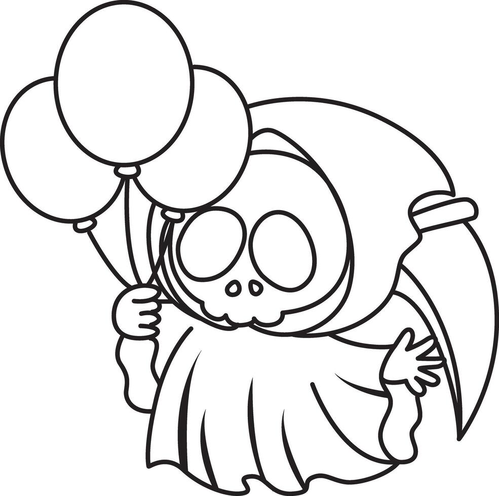 Outline of skull bring a balloons. Coloring pages of cute skull. vector