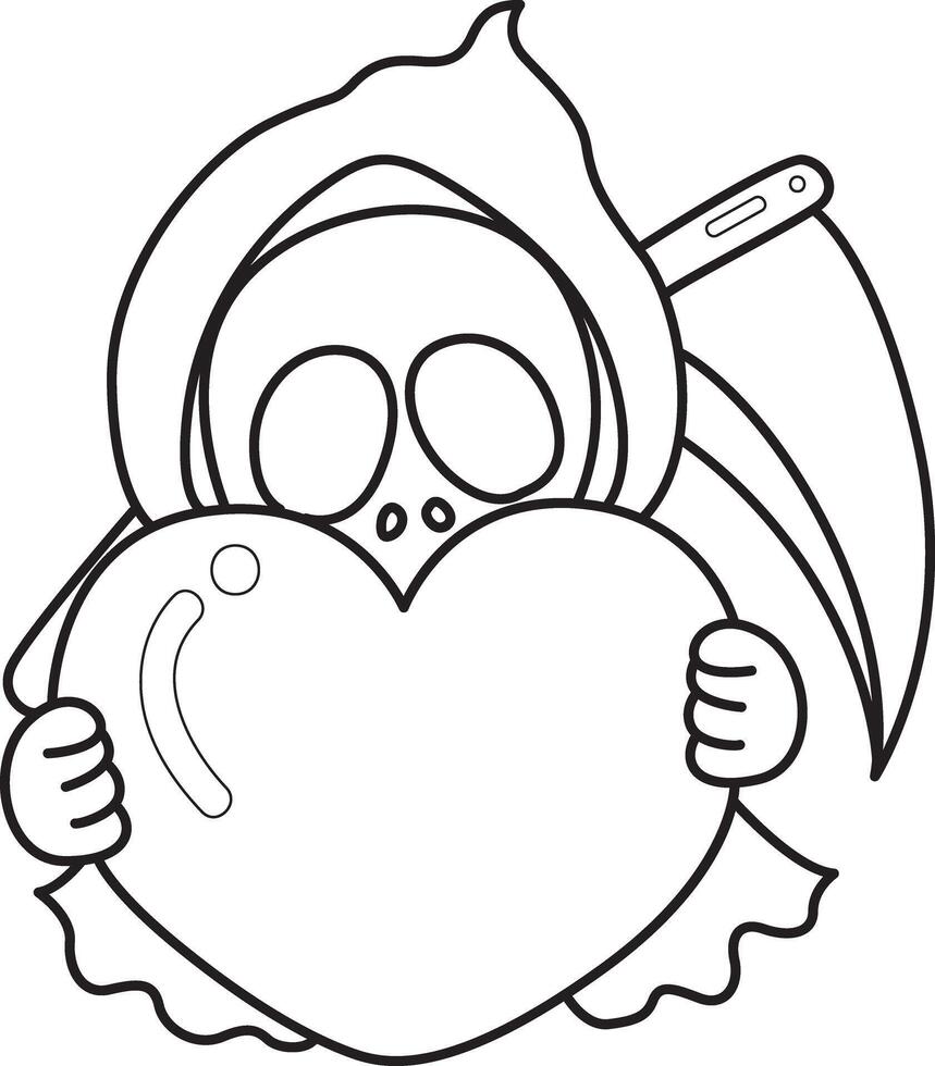 Outline of skull bring a love sign. Coloring pages of cute skull. vector
