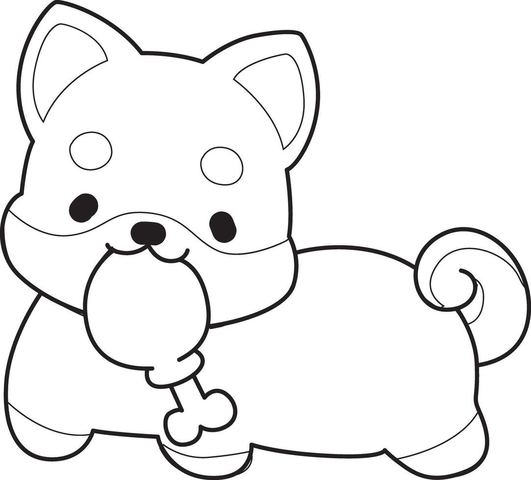 Shiba inu grab the fried chicken. Coloring pages of cute shiba inu. vector