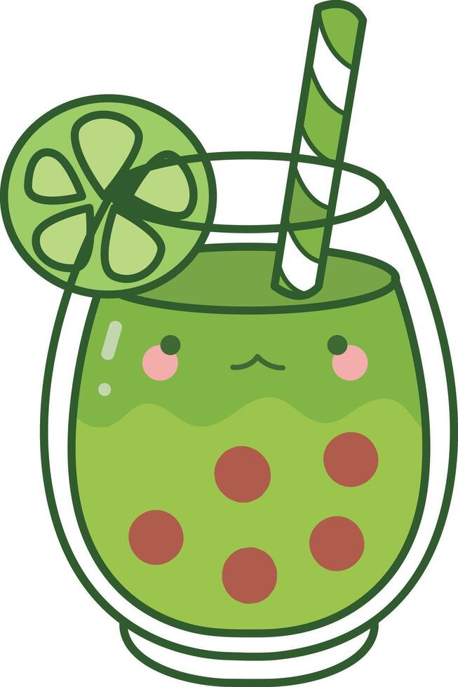 Boba tea of green tea matcha. Cute icon of Matcha. vector